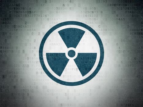 Science concept: Painted blue Radiation icon on Digital Data Paper background