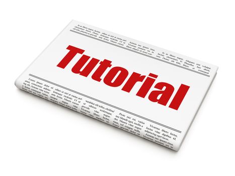 Education concept: newspaper headline Tutorial on White background, 3D rendering