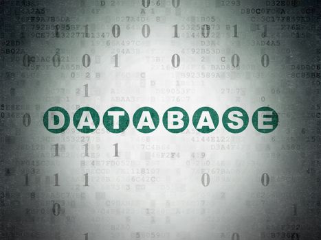 Software concept: Painted green text Database on Digital Data Paper background with Binary Code