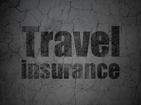 Insurance concept: Black Travel Insurance on grunge textured concrete wall background