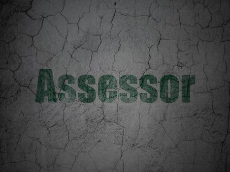 Insurance concept: Green Assessor on grunge textured concrete wall background