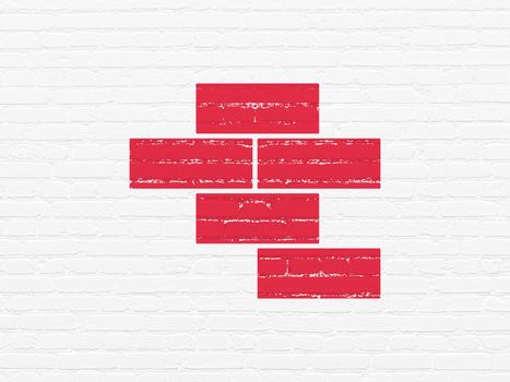 Building construction concept: Painted red Bricks icon on White Brick wall background