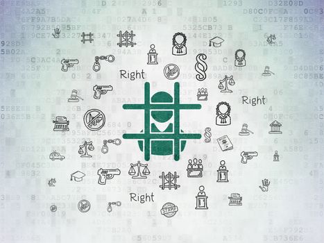Law concept: Painted green Criminal icon on Digital Data Paper background with  Hand Drawn Law Icons