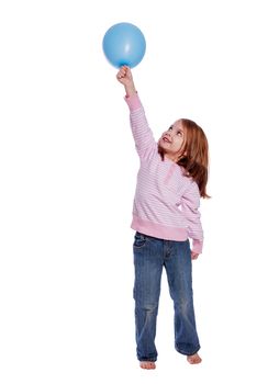 Little Girl Holding Balloon isolated on white