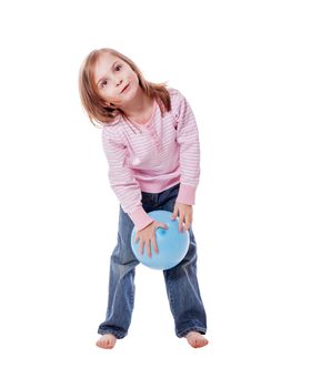 Little Girl Holding Balloon isolated on white