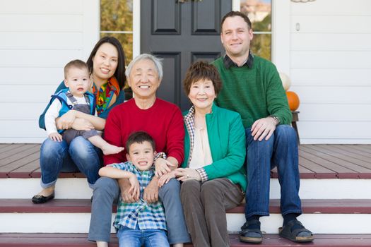 Multi-generation Chinese and Caucasian Family Portrait
