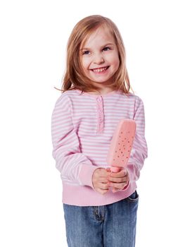 portrait of cheerful  Little Girl holding ice-cream isolated on white