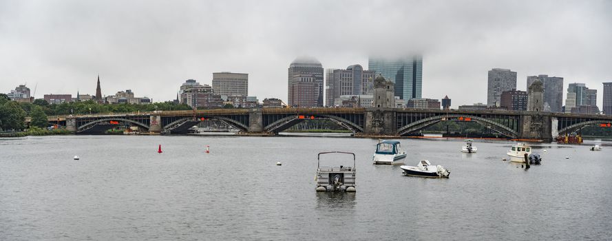 Skyline of downtown Boston with the fog, MA USA