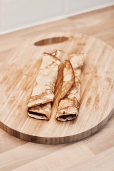 Tasty and delicious pancakes in the kitchen. Cooking concept.