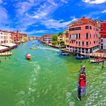 Colorful Canal Grande in Venice panoramic view, tourist destination in Veneto region of Italy