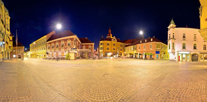 Town of Ptuj historic main square panoramic evening view, northern Slovenia