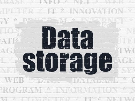 Information concept: Painted black text Data Storage on White Brick wall background with  Tag Cloud