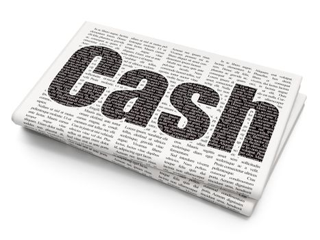 Money concept: Pixelated black text Cash on Newspaper background, 3D rendering