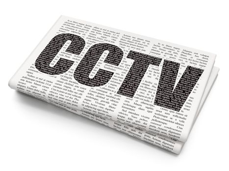 Security concept: Pixelated black text CCTV on Newspaper background, 3D rendering