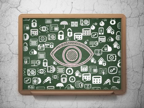 Privacy concept: Chalk Pink Eye icon on School board background with  Hand Drawn Security Icons, 3D Rendering