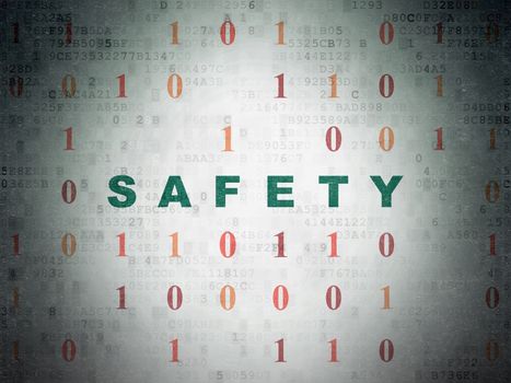 Protection concept: Painted green text Safety on Digital Data Paper background with Binary Code