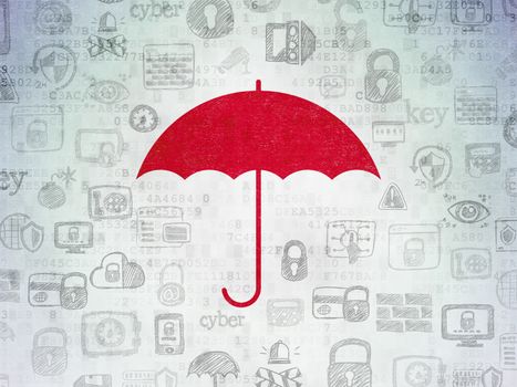 Privacy concept: Painted red Umbrella icon on Digital Data Paper background with  Hand Drawn Security Icons