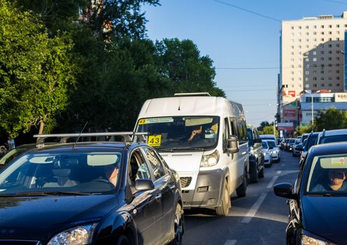 traffic jams in the city russia sibiria town