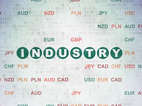 Finance concept: Painted green text Industry on Digital Data Paper background with Currency