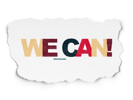 Finance concept: Painted multicolor text We can! on Torn Paper background