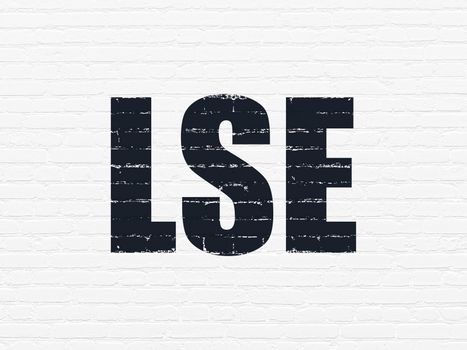Stock market indexes concept: Painted black text LSE on White Brick wall background