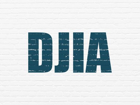 Stock market indexes concept: Painted blue text DJIA on White Brick wall background
