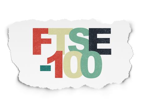 Stock market indexes concept: Painted multicolor text FTSE-100 on Torn Paper background