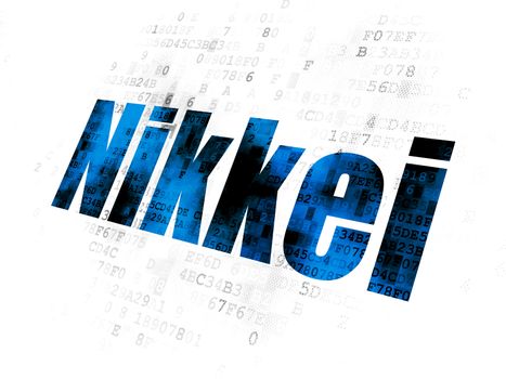 Stock market indexes concept: Pixelated blue text Nikkei on Digital background