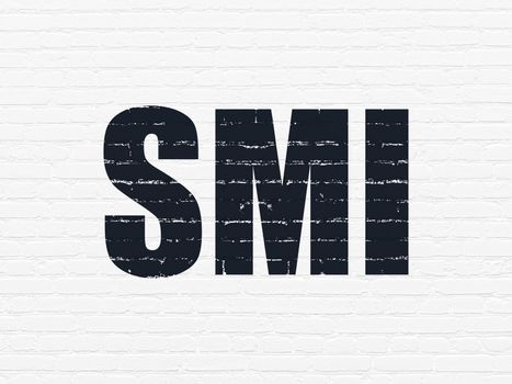 Stock market indexes concept: Painted black text SMI on White Brick wall background