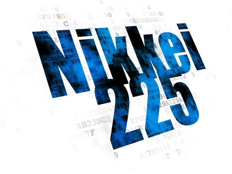 Stock market indexes concept: Pixelated blue text Nikkei 225 on Digital background