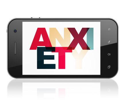 Health concept: Smartphone with Painted multicolor text Anxiety on display, 3D rendering