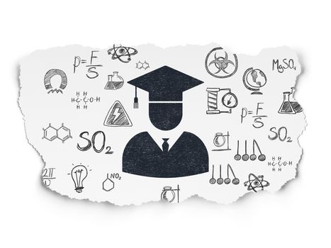 Science concept: Painted black Student icon on Torn Paper background with  Hand Drawn Science Icons