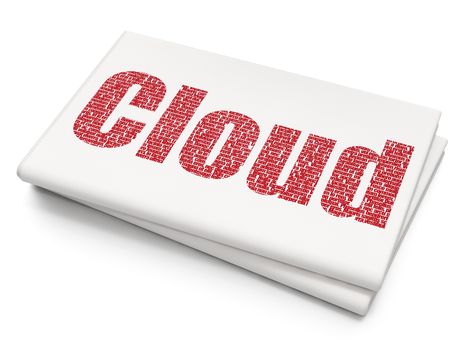 Cloud networking concept: Pixelated red text Cloud on Blank Newspaper background, 3D rendering