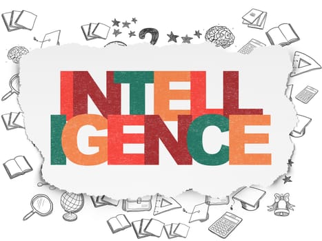 Education concept: Painted multicolor text Intelligence on Torn Paper background with  Hand Drawn Education Icons