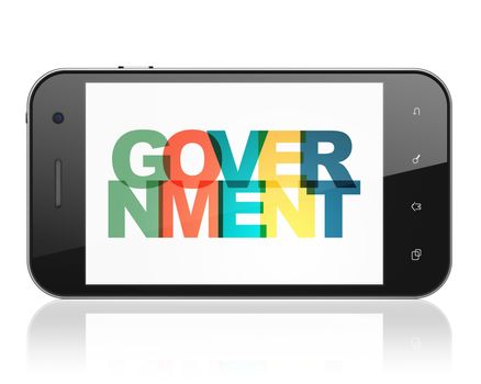 Political concept: Smartphone with Painted multicolor text Government on display, 3D rendering