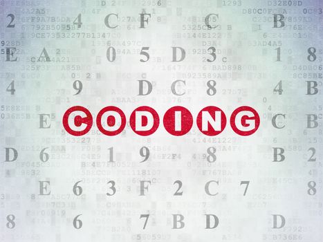 Software concept: Painted red text Coding on Digital Data Paper background with Hexadecimal Code