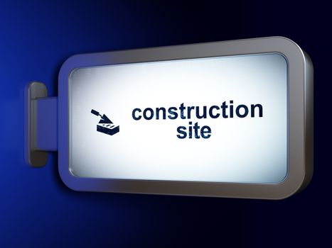 Construction concept: Construction Site and Brick Wall on advertising billboard background, 3D rendering