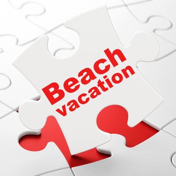 Vacation concept: Beach Vacation on White puzzle pieces background, 3D rendering