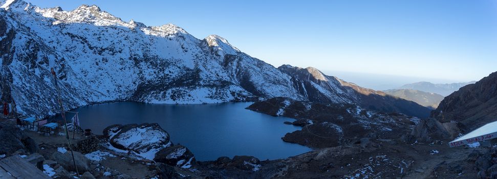 Sacred Gosaikunda lake panorama of Nepal trek