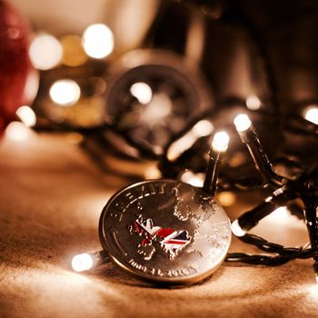 Physical brexit coin with british map. Christmas brexit concept.