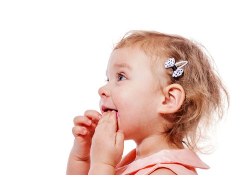 Portrait of cute happy little girl isolated on white