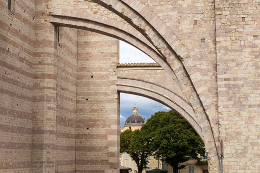 Detail of the church outside Santa Chiara in Assisi (Italy)