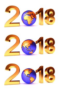 Setof Year 2018 Earth gobe on the white - 3d illustration.