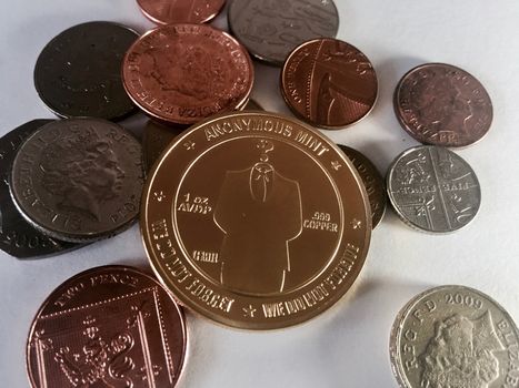 Crypto currency physical gold bitcoin coin near money. Financial concept.