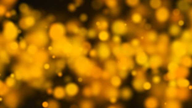 Abstract gold bokeh with black background. 3d rendering