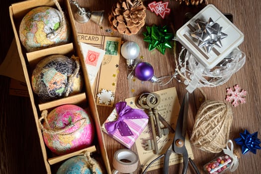 Gifts and vintage christmas ornaments 