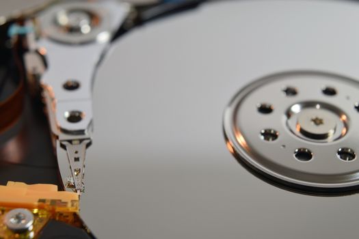 close up of a hard disk inside