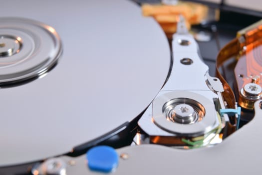 close up of a hard disk inside