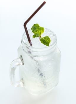 Lemonade with mint on white background