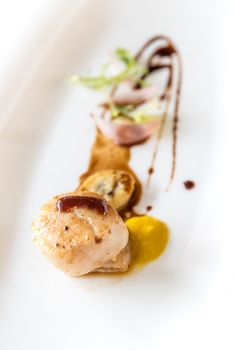 Grilled fried scallop, gourmet japanese cuisine.